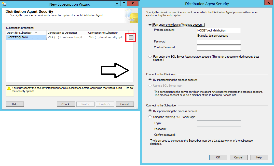 sql server transactional replication- configure security
